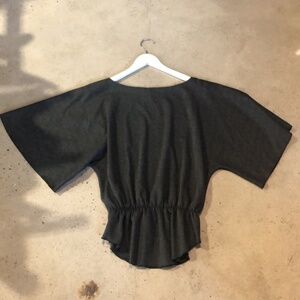 Anne Hung Grey Herringbone-Knit Kimono-Sleeve Top